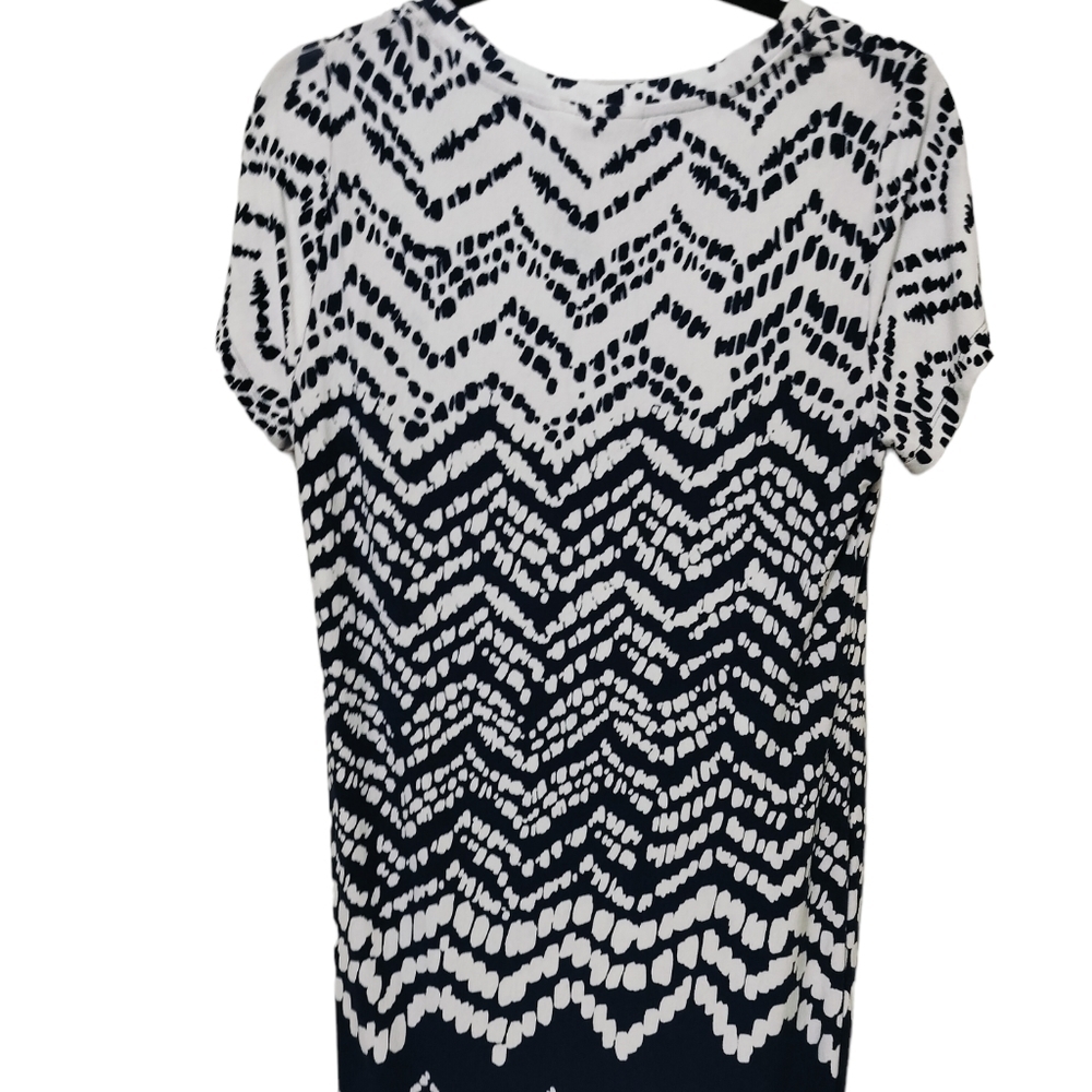 1114)Zenergy by Chico's Navy and White Knit Short Sleeve Pullover Dress Size 2/L - Picture 2 of 8